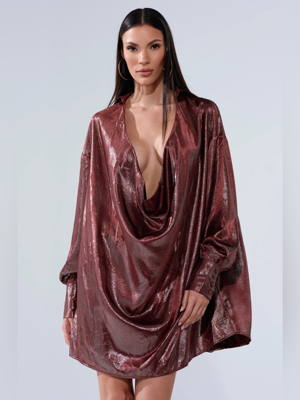 Akira NWT Lennon Plunging Satin Shirt Dress Sz XL